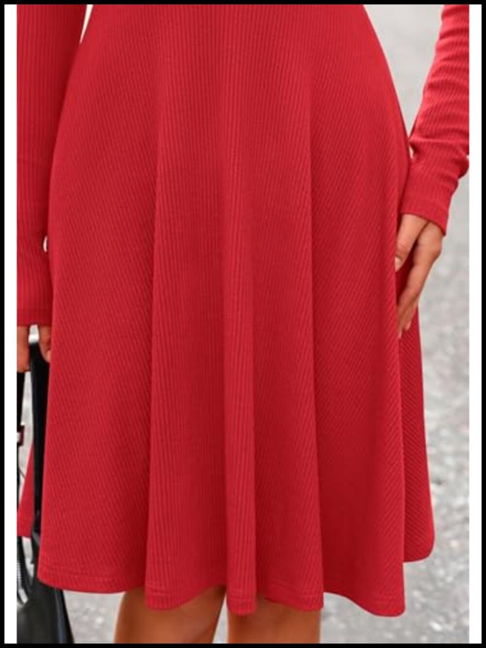 Ribbed Knit Long Sleeve A-Line Mini Sweater Dress Crewneck Stretch Casual - Picture 4 of 6